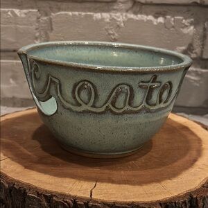 CREATE Signed Pottery Yarn Bowl Blue‎ & Brown